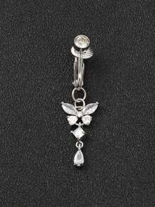 1 peça Piercing de Umbigo Falso de Borboleta Sem Furo na Moda, Piercing de Umbigo de Cobre com Pingente de Zircônia Cúbica