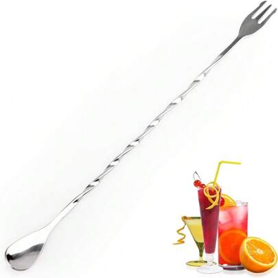 1 Pc Stainless Steel Drink Stirrers Cocktail Stirrer With Trident Tip, Long Stirring Spoons Bar Mixing Spoons, For Outdoor, Camping