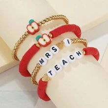 Set de 4 pulseras para profesores con tarjetas de felicitación, Set de pulseras elásticas de cuentas cerámicas suaves para enhebrado de mano transfronterizo - Multicolor - Ver 4
