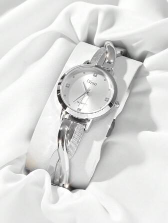  Disu Damer Silver Rostfritt stål Armband Klassisk Business Casual Watch Med Rhinestone Quartz Movement. Lämplig för daglig användning som en present till elever som återvänder till skolan