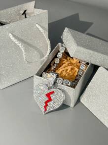 1pc Fashionable Creative Zinc Alloy Rhinestone Pendant Necklace With Greeting Card Jewelry Box For Mother's Day, Women