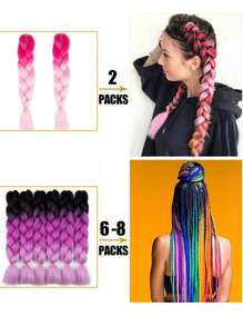 1 Piece Black&Wine Red Multicolor Stitching Jumbo Braid Synthetic Hair 24 Inch Hair Braiding Extensions Braids Box Braid Hair Synthetic Hair To Braid, Ombre Long Synthetic Hair Braid, Synthetic Hair Extension 100g