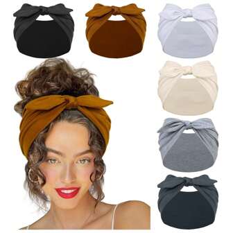 1 pièce Bandeau large à oreilles de lapin pour femmes, bandeau élégant de couleur unie pour fille, accessoire de cheveux simple et élastique avec nœud papillon, turban, bandeau de sport, accessoires de mode, serre-têtes classiques