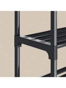 Perchero Para Ropa, Organizador de Ropa con Rueda, Perchero de Doble Barra para Ropa, Estante De Ropa Ajustable De Doble Barra Con Estantes De 3 Niveles, Organizador de Ropa con Rueda - Negro - Ver 4