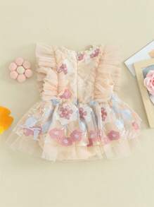 Baby Girl Romper Dress Cap Sleeve Embroidery Flower Bodysuit Summer Clothes