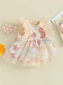 Baby Girl Romper Dress Cap Sleeve Embroidery Flower Bodysuit Summer Clothes