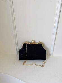 Black Gradient Moire Print Fabric Handbag Faux Pearl Hand Shoulder Bag With Chain Women Evening Bags Clutches Bag Perfect For Party, Wedding, Prom, Dinner/Banquet, Matching With Wedding Dress,Formal Dresses, Prom Dress, Birthday Dress - Black - View 8