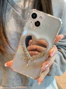 Valentines Clear Heart Shape Phone Case/Heart Shaped Mirror & Rhinestone Phone Case/Compatible With IPhone 15 Pro Max/15 Pro/15/14 Pro Max/14 Pro/14/13 Pro Max/13 Pro/13/12 Pro Max/12/11