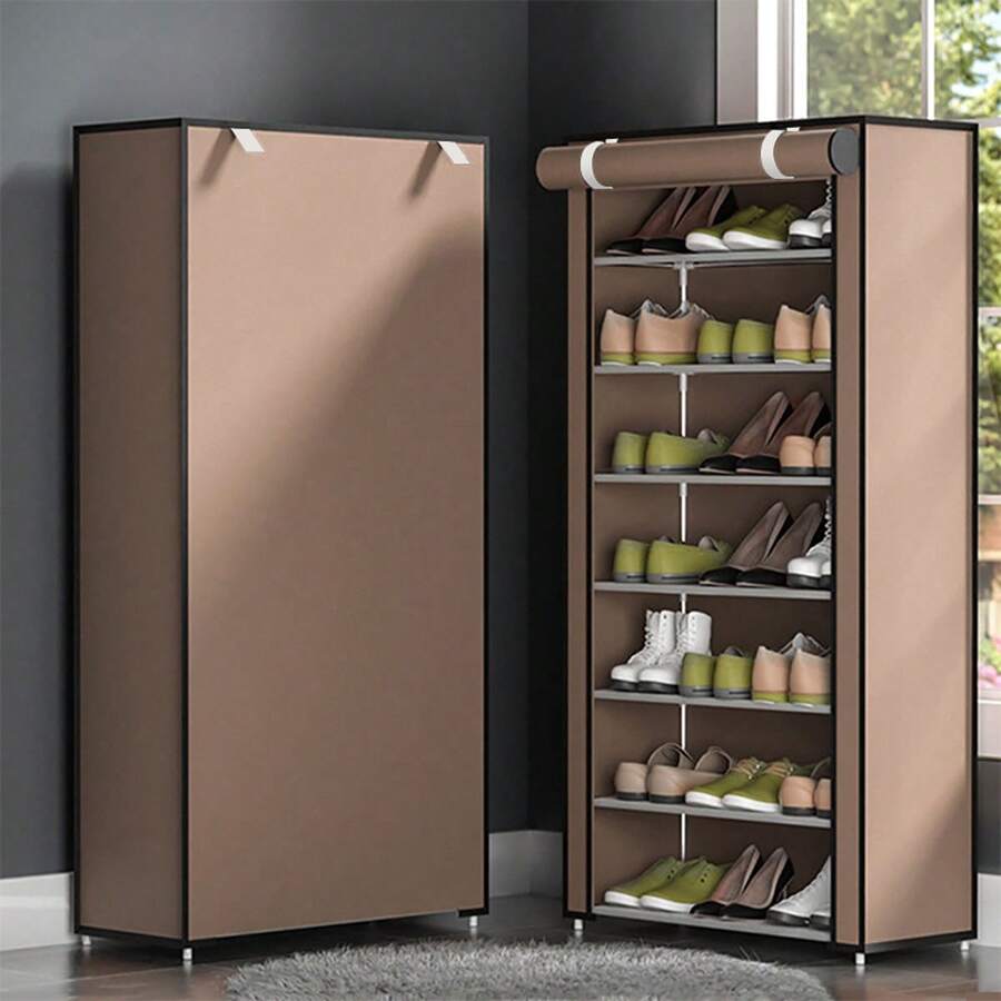 1pc 5/6/8/10 Grid Shoe Cabinet Combination Coat Rack Multifunctional And Simple Shoe Rack With Dust Cover, Simple Shoe Rack With Dustproof Cover Multi-Layer Shelf Doorway Fabric Cover Shoe Cabinet Indoor Household Shoe Storage
