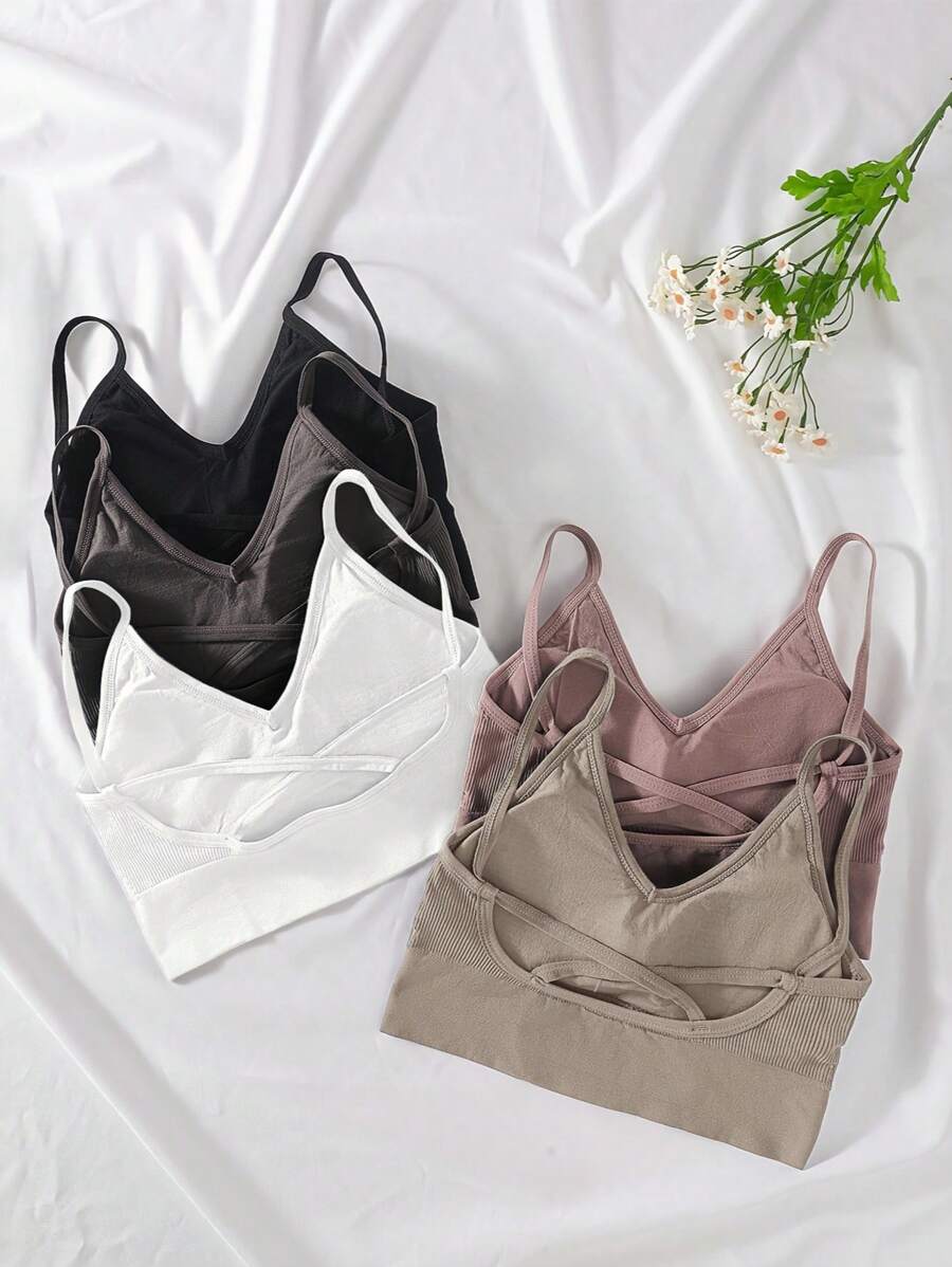5Pack Women Cross Back Ventilated Bra With Large Open Back, Can Wear