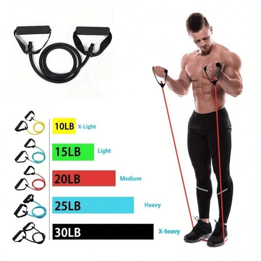 Resistance Band Pull Rope Elastic Exercise Yoga Stretching Band With Expandable Rubber Tubes, Gym Strength Training Equipment For Home Gym Workout - Blue - View 1