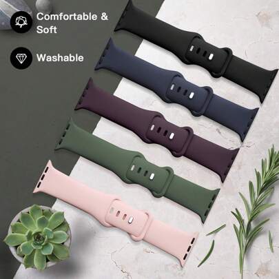 5pcs Sport Silicone Replacement Band Compatible With Apple Watch 38/40/41/42/44/45/46/49mm, Compatible With Apple Watch Ultra/SE/10/9/8/7/6/5/4/3/2/1, Fashion Unisex Design