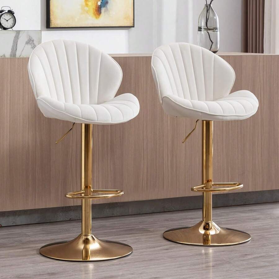 WAHSON OFFICE CHAIRS 2PCS Wahson Adjustable Velvet Bar Stool High Bar Chair Counter Stools With Gold Leg, Padded Gold Stool For Bar/Kitchen