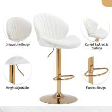 WAHSON OFFICE CHAIRS 2PCS Wahson Adjustable Velvet Bar Stool High Bar Chair Counter Stools With Gold Leg, Padded Gold Stool For Bar/Kitchen - Beige - View 6