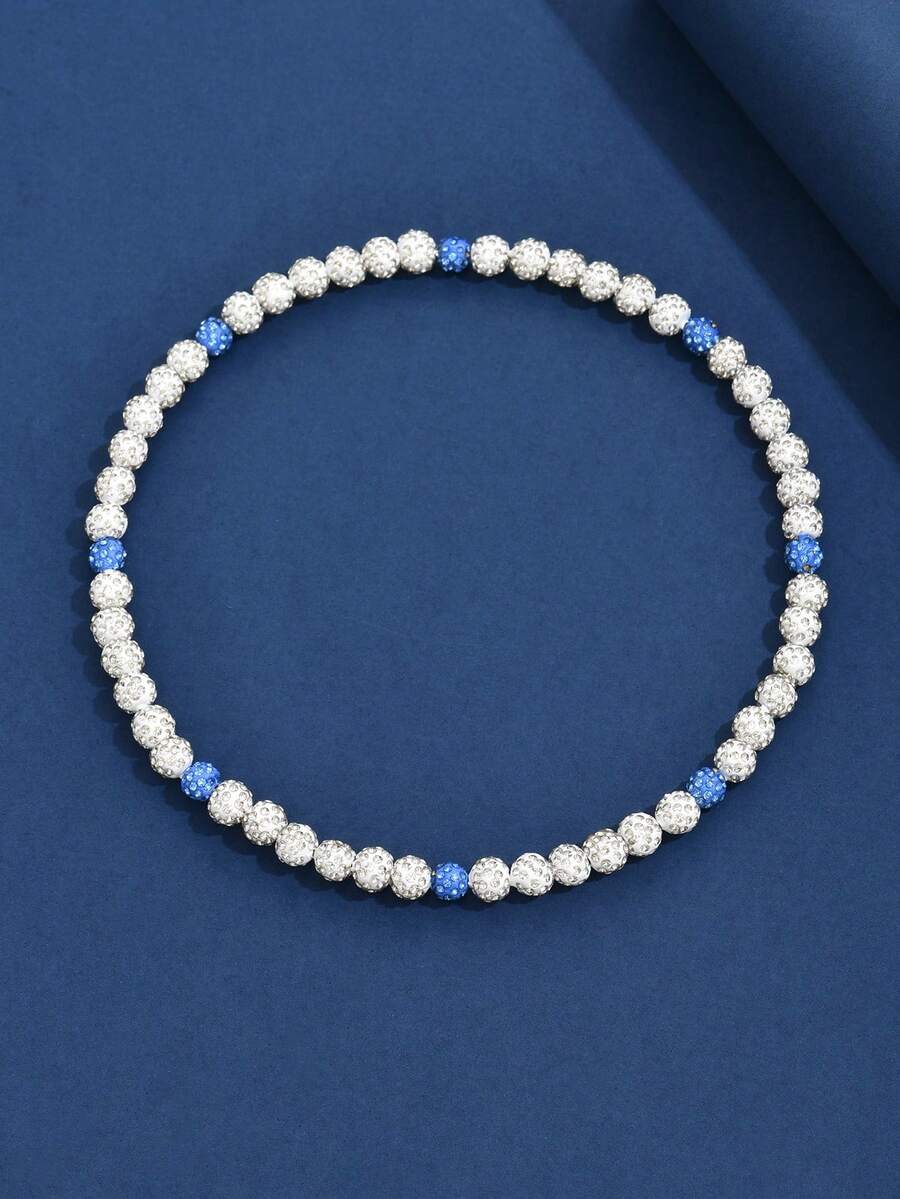 1pc Colorful Diamond Ball Pendant Necklace For Men, Hip Hop Athlete Basketball Star Accessory - Blue - View 1