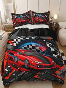 3pcs Duvet Cover Set, Racing Car Printed Bedding Set For Bedroom And Guest Room (1 Duvet Cover + 2 Pillowcase, Without Core)