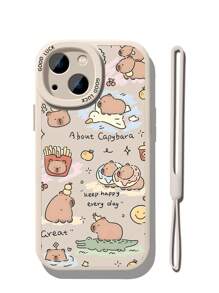1 funda de TPU suave para teléfono con diseño de capibara + 1 correa de silicona para la muñeca, compatible con Apple