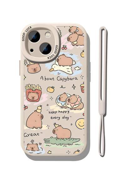 1 件可爱水豚动物 TPU 软手机壳 + 1 件硅胶挂绳腕带，兼容 Apple 防水防震防摔防刮