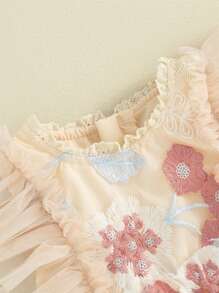 Baby Girl Romper Dress Cap Sleeve Embroidery Flower Bodysuit Summer Clothes
