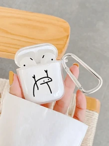 Apple White Cartoon Black Lines Pattern Premium Headphone Protective Case