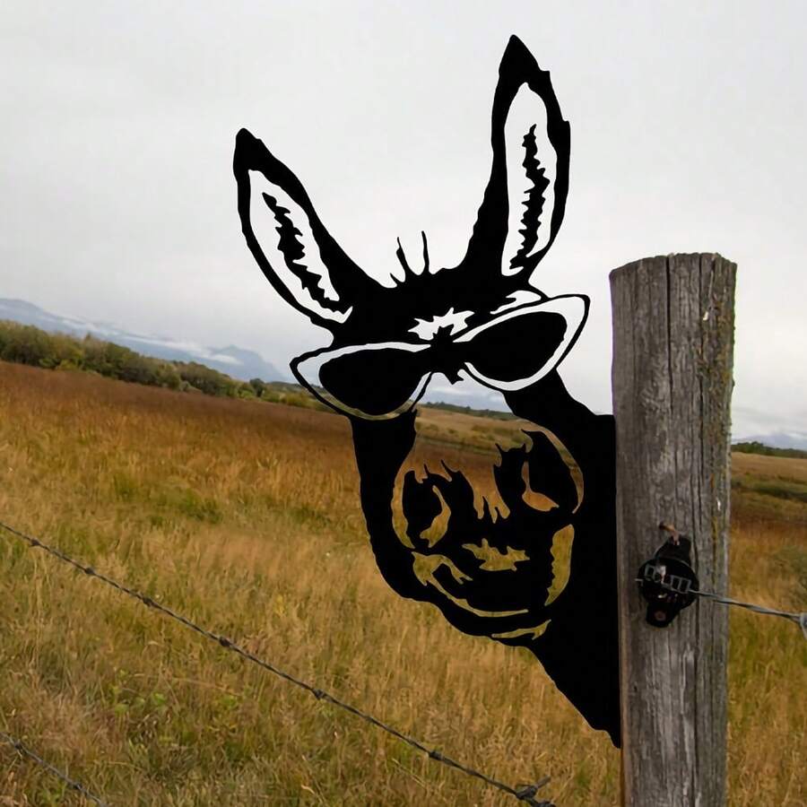 1 pieza de decoración para poste de cerca de jardín o granja de hierro con silueta en forma de cabeza de burro, decoración de jardín, decoración de pared para hogar, decoración para cerca exterior de jardín, decoración para granja - burro yi - Ver 1