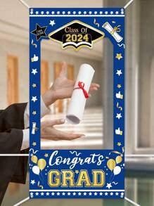 1pc 120*60cm 2024 Graduation Backdrop Blue Gold Style Large Graduation Party Background Decor, 2024 Congrats Grad Banner Prom Party Cake Table Decoration Photo Booth Props - Blue Gold - View 1