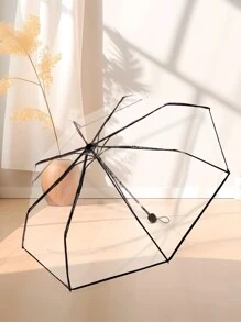 1 pieza Paraguas plegable transparente de PVC con 8 costillas reforzado, paraguas plegable para fotografía al aire libre, viajes, escuela, oficina, hogar, vuelta al cole, verano, playa, viajes
