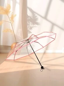 1 pieza Paraguas plegable transparente de PVC con 8 costillas reforzado, paraguas plegable para fotografía al aire libre, viajes, escuela, oficina, hogar, vuelta al cole, verano, playa, viajes