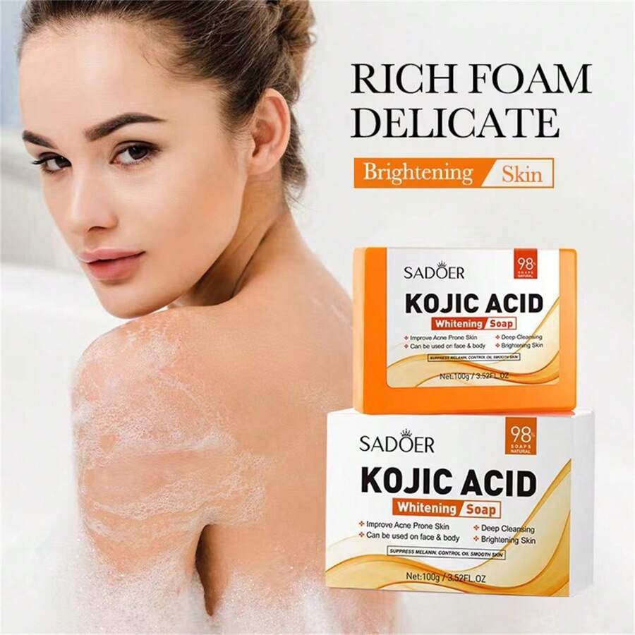 Jabón blanqueador Kojic Acid de 100g, hidratante y limpiador para Body y cara - Amarillo Mostaza - Ver 1