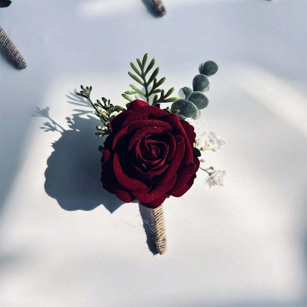 6 Boutonniere Rosa Bianca Per Matrimonio - Fiori Finti In Seta Con Spilla E Clip - Accessori Da Sposo E Testimone