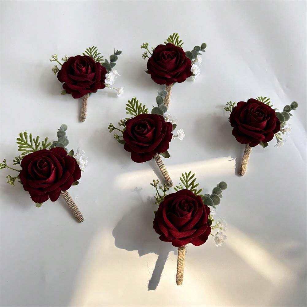 1 pezzo Boutonniere dello sposo di fiori artificiali di rosa per