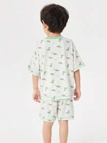 Balabala 兒童睡衣套裝，通用款空調家居服適用於幼兒和兒童 - 綠色 - 查看 2