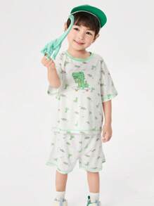 Balabala 兒童睡衣套裝，通用款空調家居服適用於幼兒和兒童 - 綠色 - 查看 1