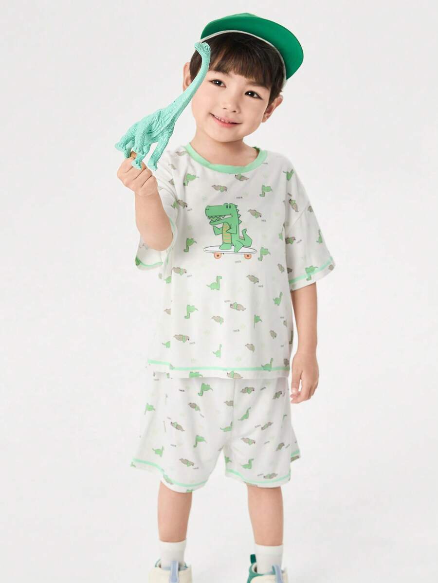 Balabala 兒童睡衣套裝,通用款空調家居服適用於幼兒和兒童 - 綠色 - 查看 1