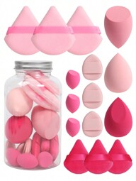 15pcs Makeup Sponge Set With Storage Container, Including 3pcs Makeup Sponge & 3pcs Mini Makeup Sponge & 3pcs Large Powder Puff & 3pcs Mini Powder Puff & 3pcs Mini Finger Cushion Puff, For Liquid, Cream And Powder Foundation, Multi-Colored Makeup Sponge, Latex-Free Dry And Wet Dual Use Foundation Cream, With Air Cushion Puff, Latex-Free Beauty Sponge And Makeup Puff