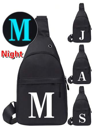 Men'S Chest Bag Letter Print A-Z USB Charging With Headset Hole Shoulder Crossbody Bag Outdoor Sports Portable Casual One   Shoulder Bag Side Bag Sling Bag For Travel Vacation School Holiday Sport For Men Outdoor Dad Gifts Father Gifts Men Gifts Present Valentines Gifts For Graduate, Teen Girls, Freshman, Sophomore, Junior & Senior In College, University & High School, Perfect For Outdoors ,Travel & Back To School