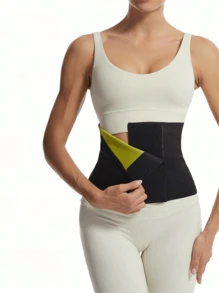 1 pieza Cinturón reductor de cintura para mujer para verano, cinturón moldeador negro y amarillo para soporte abdominal posparto para exteriores, deportes, viajes, hogar, oficina, escuela