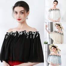 1件純色套頭刺繡披肩，適合舞會派對和日常旅行 - A - 查看 11