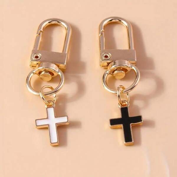 1pc Simple Cross Keychain Black & White Alloy Keyring Backpack Bag Pendant Gifts Charms For Women Girls Car Accessories Bag Charm School Cute Goth Y2k Bag Charms Car Teacher Friend Sister Gift Ideas