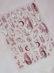 1pc 5D Nail Art Stickers Nine-Tailed Fox Chinese Style Soft Reliefs Self Adhesive Nail Art Stickers Fox Flowers Manicure Decals DIY Nails Nail Supplies - Multicolor - View 3