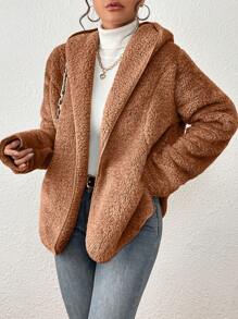 Women Faux Fur Coats - 卡其色 - 查看 2