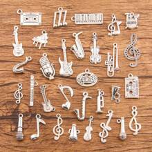Random 20PCS Alloy Music Note, Saxophone, Guitar, Piano, Microphone Charm Jewelry Making DIY Handmade Musical Equipment Element Pendants - Antique Silver - View 6
