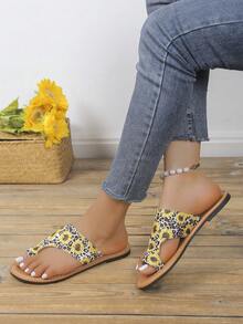女性仙女風韓式和歐美大碼扁平拖鞋，時尚向日葵休閒沙灘拖鞋，2024年夏季女款平底涼鞋 - 彩色 - 查看 5