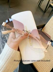 1pc Women Metal Square Frameless Elegant Personalized Splicing Simple Fashionable Glasses, For Vacation For Summer Beach Vacation, Outdoor, Travel - Gold Silver - View 14
