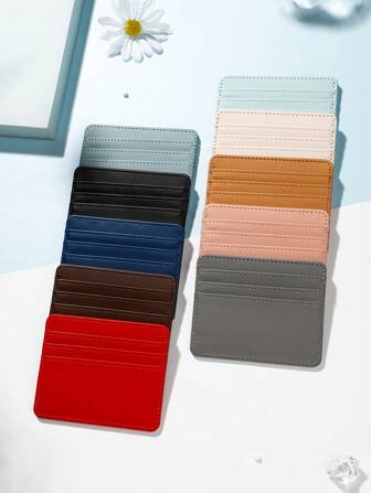 1 organizador de tarjetas de PU con múltiples compartimentos y diseño de sellado de bordes, estilo simple para uso diario, tarjetero, tarjetero, tarjetero de visita, tarjetero de crédito, para mujeres, para hombres, minicartera para tarjetas