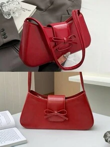 1pc Vintage Minimalist Ballet Style Bow Leopard Print Exposed Lining Yellow Polka Dot Angora Decor Shoulder Baguette Bag, Suitable For Dates, Outings, Parties, Valentine's Day