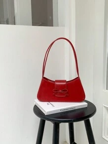 1pc Vintage Minimalist Ballet Style Bow Leopard Print Exposed Lining Yellow Polka Dot Angora Decor Shoulder Baguette Bag, Suitable For Dates, Outings, Parties, Valentine's Day