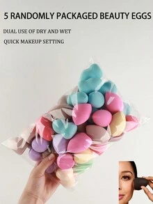 5pcs Non-Latex Makeup Sponge, Ultra Soft Dry & Wet Dual-Use Makeup Sponge For Liquid Foundation, Suitable For Beginners (Random Color & Shape)