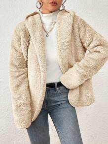 Women Faux Fur Coats - 杏色 - 查看 1