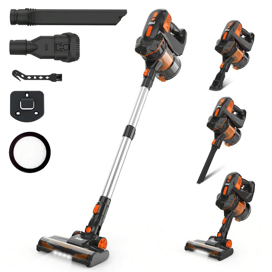 INSE V770 Cordless Vacuum Cleaner, 6 In1 Vacuum Cleaner With Rechargeable Battery, Convenient Lightweight Stick Vacuum Cleaner With Powerful Suction, Handheld Vacuum For Carpet Hard Floor Pet Hair Home - 橘色 - 查看 1